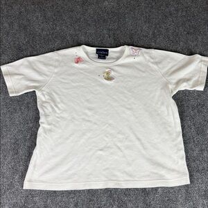 Women's White Tee with Butterfly Embroidered Accents
